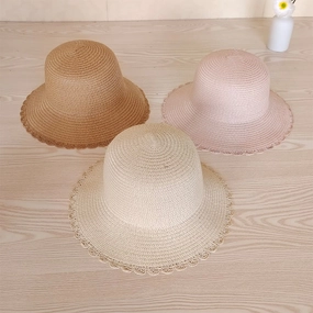 Summer Wavy Lace Women Bucket Hat UV Casual Travel Sun Hat Fisherman spring-straw-hat