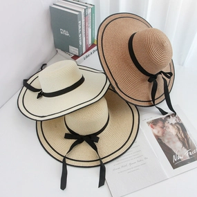 Summer Wide Brim Hat Women's Bow Travel Casual Woven Sun Outdoor Beach spring-straw-hat
