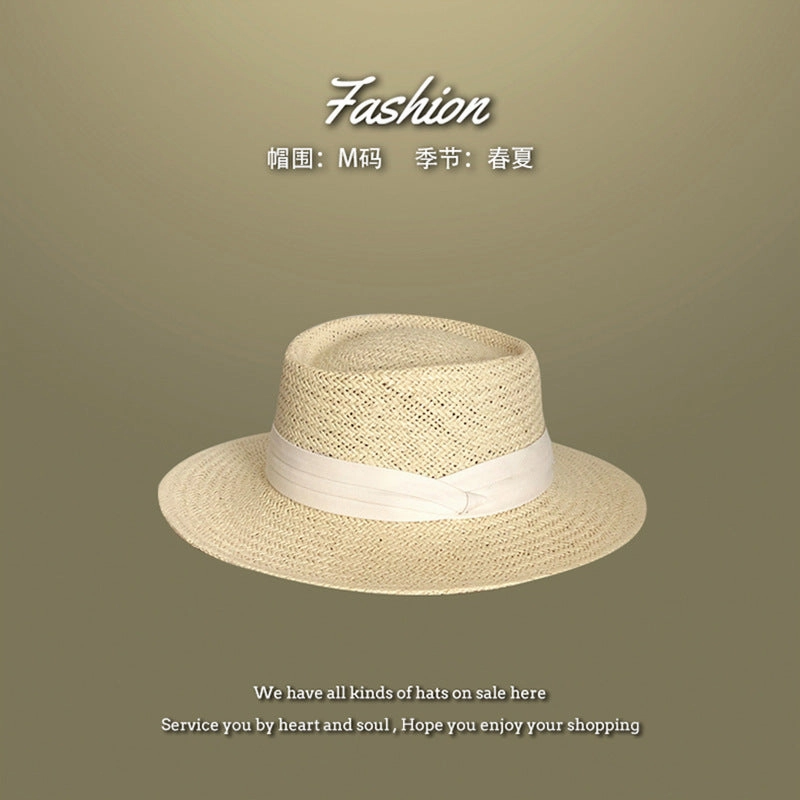 Summer Wide-Brim Straw Hat UV Protection Beach Vacation French Bow