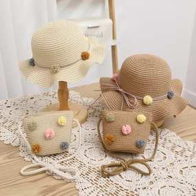 Sun Hat Girls' New Bag Set UV Summer Kids Princess spring-straw-hat
