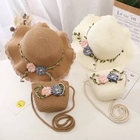 Sun Hat Girls' New Summer Straw Bag Set UV Princess Baby spring-straw-hat
