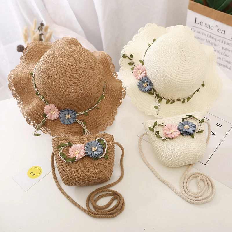 Sun Hat Girls' New Summer Straw Bag Set UV Princess Baby spring-straw-hat