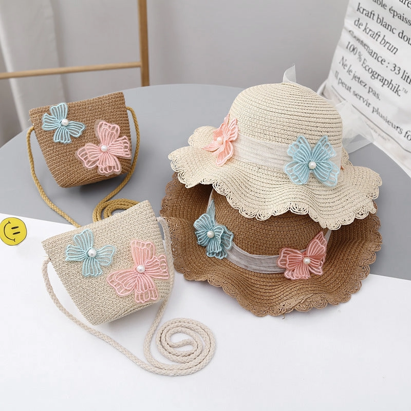 Sun Hat Summer Girls' Sun Protection Straw Bag Set Baby Stylish Lace Princess spring-straw-hat