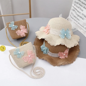 Sun Hat Summer Girls' Sun Protection Straw Bag Set Baby Stylish Lace Princess spring-straw-hat
