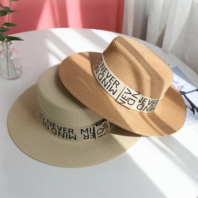 Sun Hat Women Summer Beach Sun Protection Straw Flat Brim British spring-straw-hat