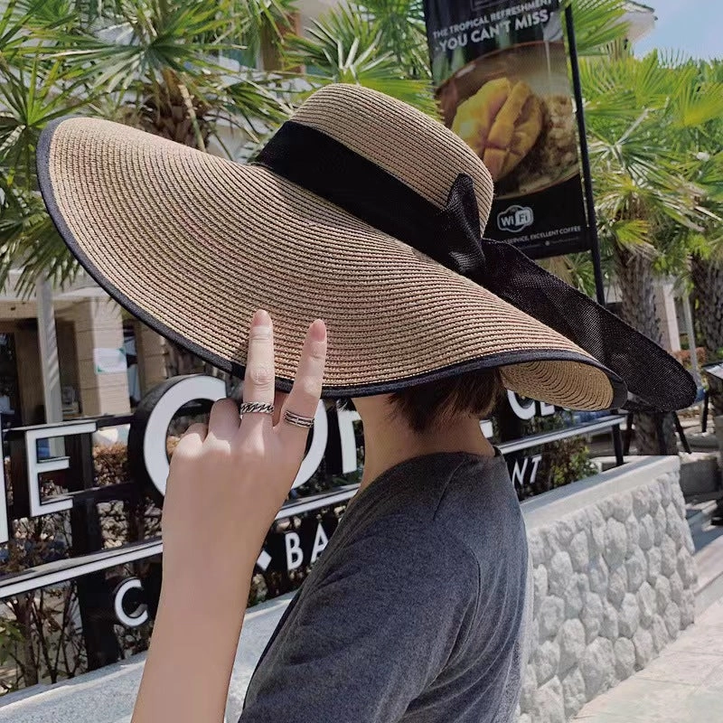 Sun Hat Women UV Face Protection Travel Versatile Beach Wide Brim Straw Fisherman
