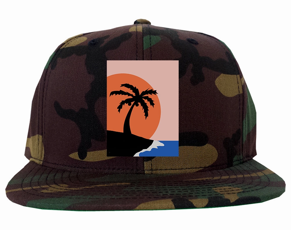 Sunset Palm Tree Vacation Mens Snapback Hat