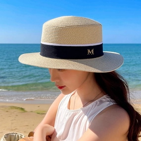 Trend Flat Brim Woven Straw Sun Hat Women Summer Travel British Jazz UV Beach spring-straw-hat