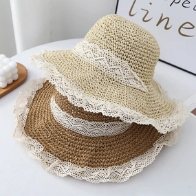 Trend Vacation Wide Brim Hat Women's Korean Summer Lace spring-straw-hat