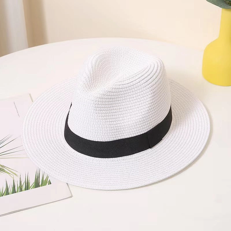 Unisex Summer Sun Protection Straw Wide Brim Beach Hat Panama