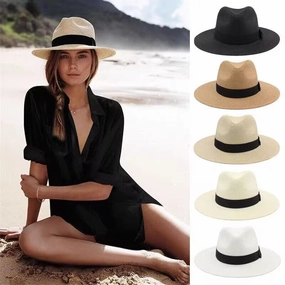 Unisex Summer Sun Protection Straw Wide Brim Beach Hat Panama spring-straw-hat