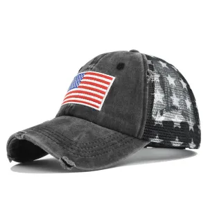 USA Flag Embroidered Mesh Cap, Star Baseball Hat casual-baseball-cap