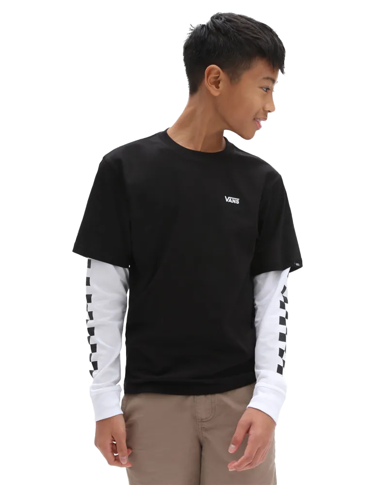 Vans Kleidung Lang Karo Twofer Jungen T-Shirt in Schwarz