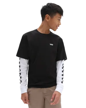Vans Kleidung Lang Karo Twofer Jungen T-Shirt in Schwarz
