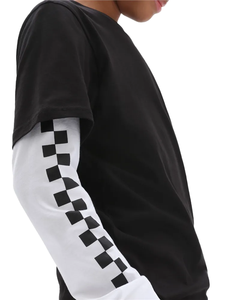 Vans Kleidung Lang Karo Twofer Jungen T-Shirt in Schwarz