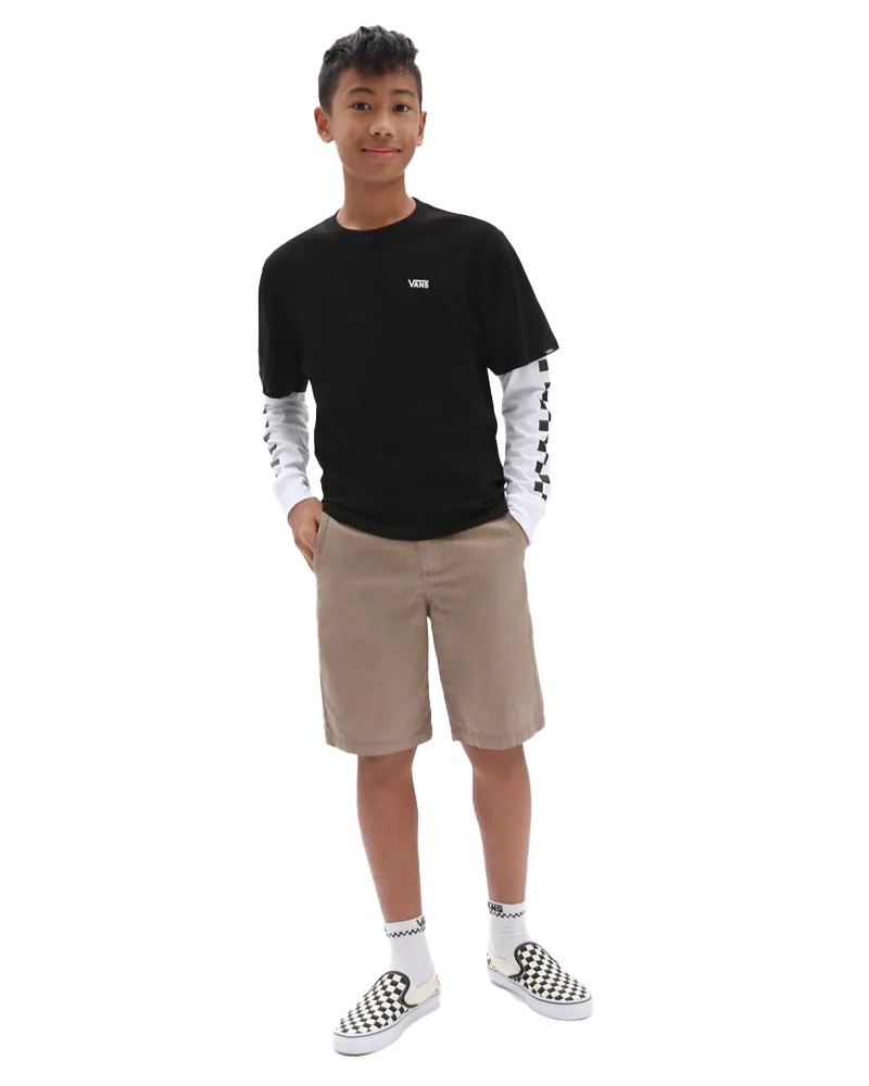 Vans Kleidung Lang Karo Twofer Jungen T-Shirt in Schwarz