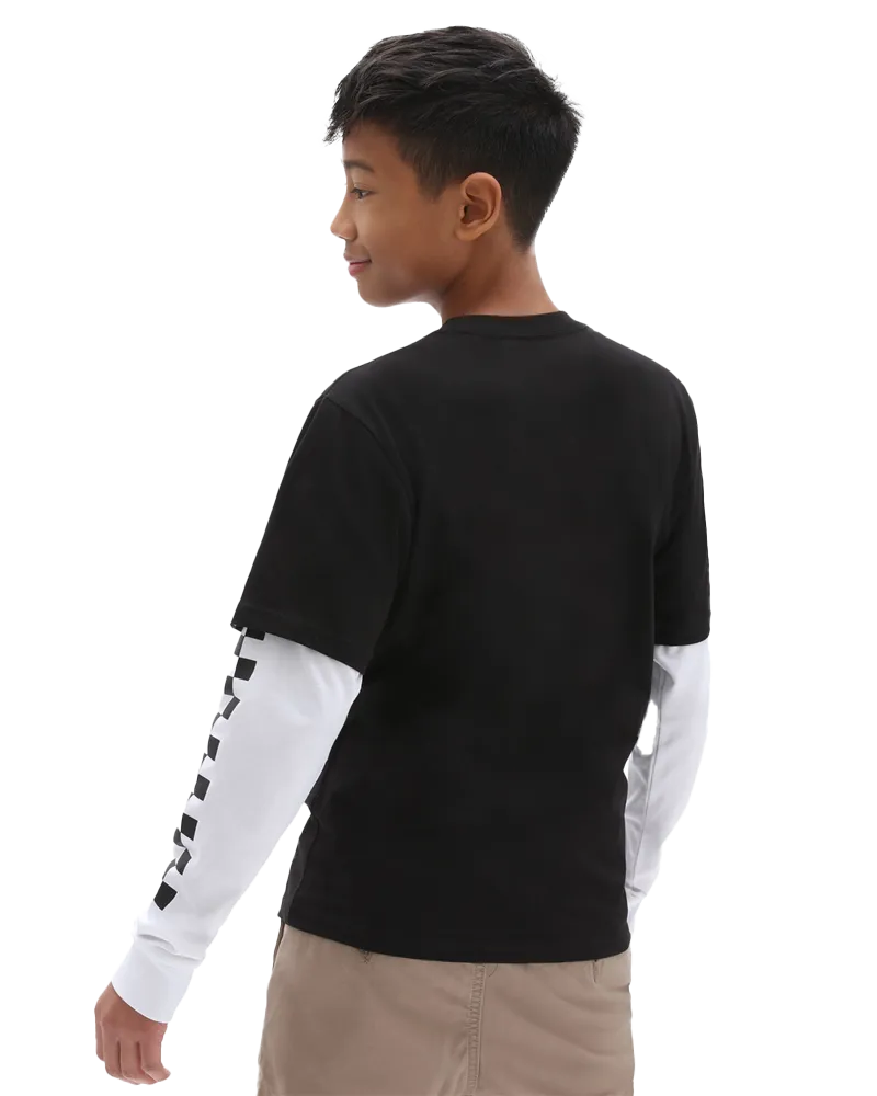 Vans Kleidung Lang Karo Twofer Jungen T-Shirt in Schwarz