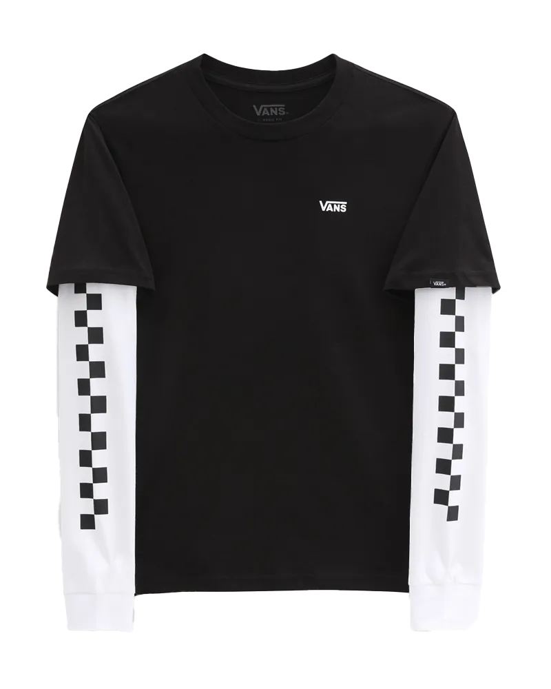 Vans Kleidung Lang Karo Twofer Jungen T-Shirt in Schwarz
