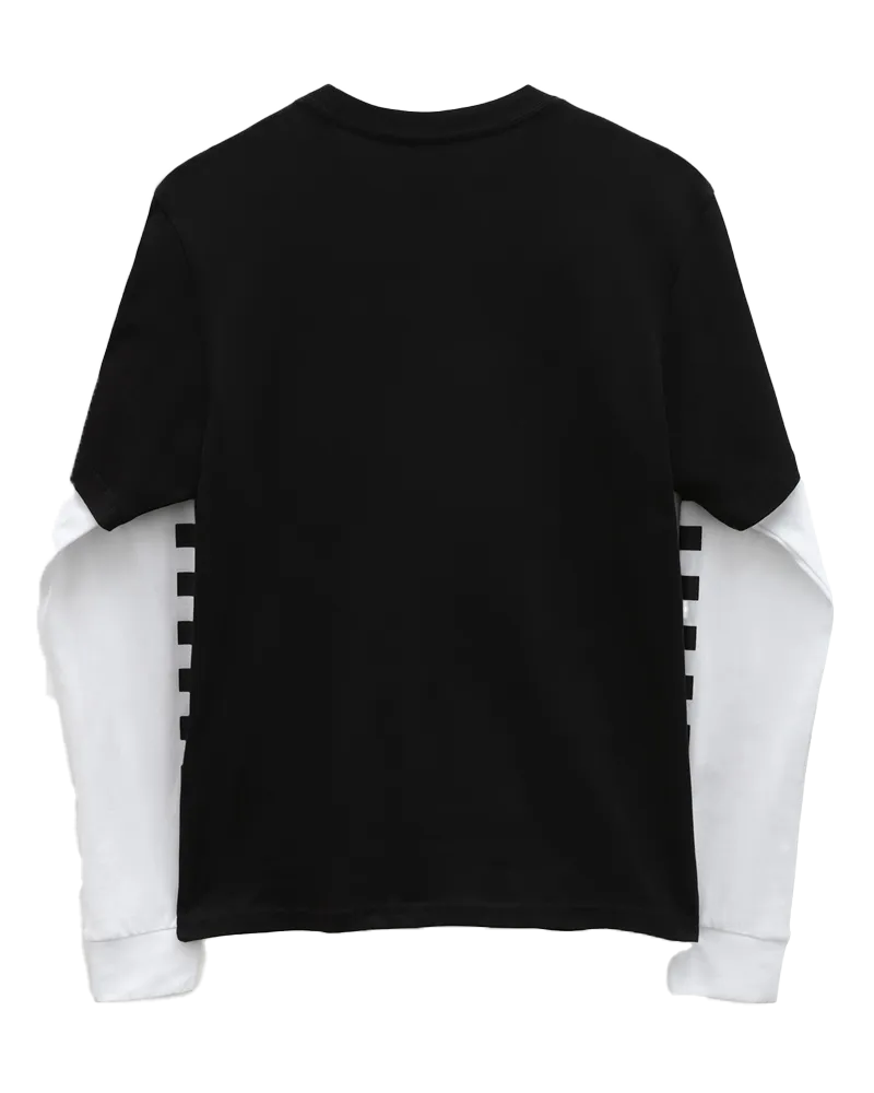 Vans Kleidung Lang Karo Twofer Jungen T-Shirt in Schwarz