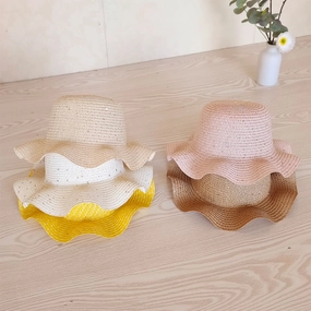 Versatile Casual Women Wave UV Beach Spring Summer Ruffle Fisherman Hot spring-straw-hat