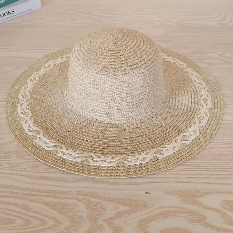 Versatile Summer Wide Brim Round Top Floral Straw Beach UV Sun Hat