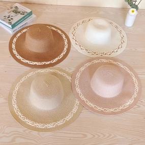 Versatile Summer Wide Brim Round Top Floral Straw Beach UV Sun Hat spring-straw-hat