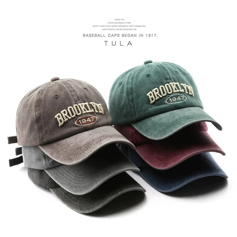 Washed Letter Embroidery Cap Outdoor