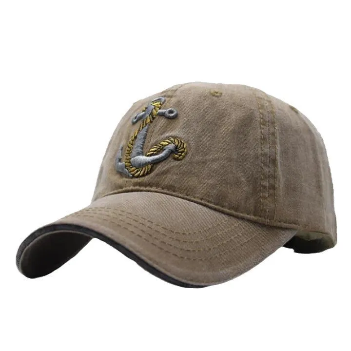Washed Soft Top Anchor Embroidered Cap