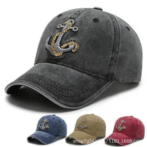 Washed Soft Top Anchor Embroidered Cap casual-baseball-cap