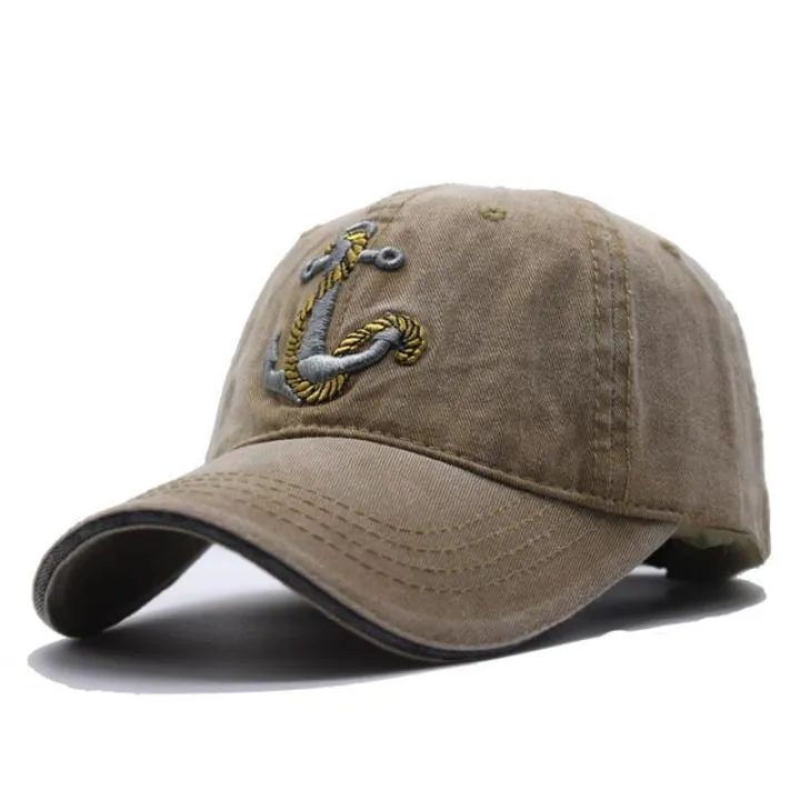 Washed Soft Top Anchor Embroidered Cap