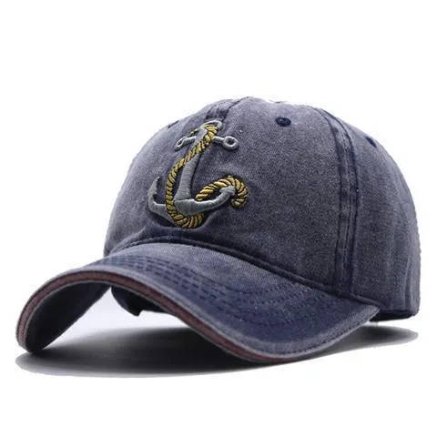 Washed Soft Top Anchor Embroidered Cap