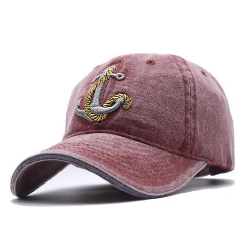 Washed Soft Top Anchor Embroidered Cap