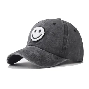 Washed Vintage Smiley Patch Baseball Cap casual-baseball-cap