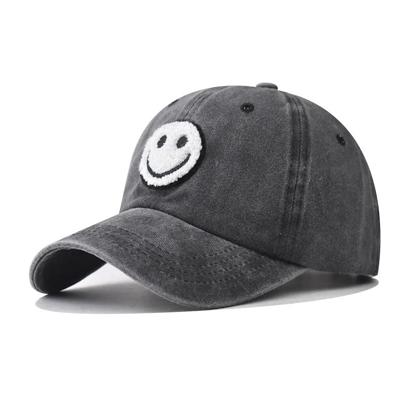 Washed Vintage Smiley Patch Baseball Cap casual-baseball-cap