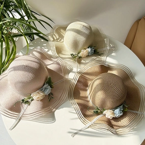 Wave Brim Straw Hat Family Chic Cute Princess Sun Protection spring-straw-hat