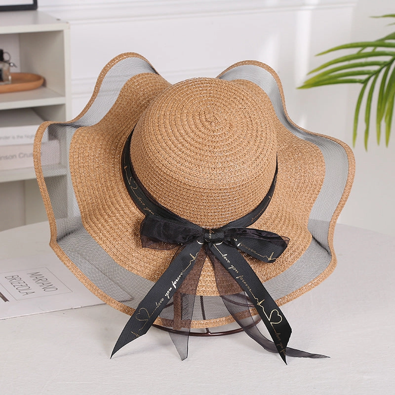 Wave-Edge Bow Wide-Brim Hat