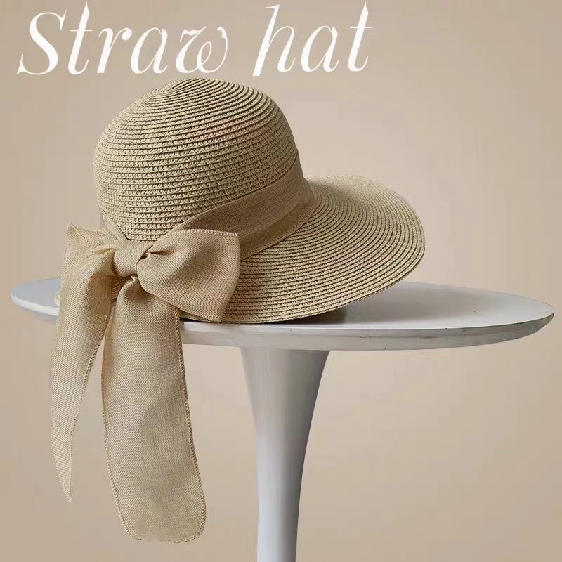 Wave-Edge Bow Wide-Brim Hat