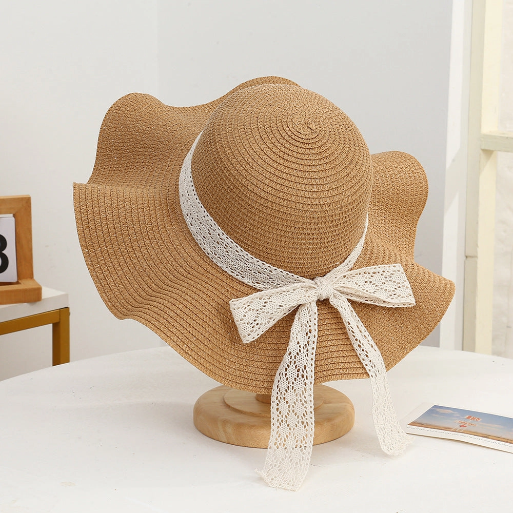 Wave-Edge Bow Wide-Brim Hat