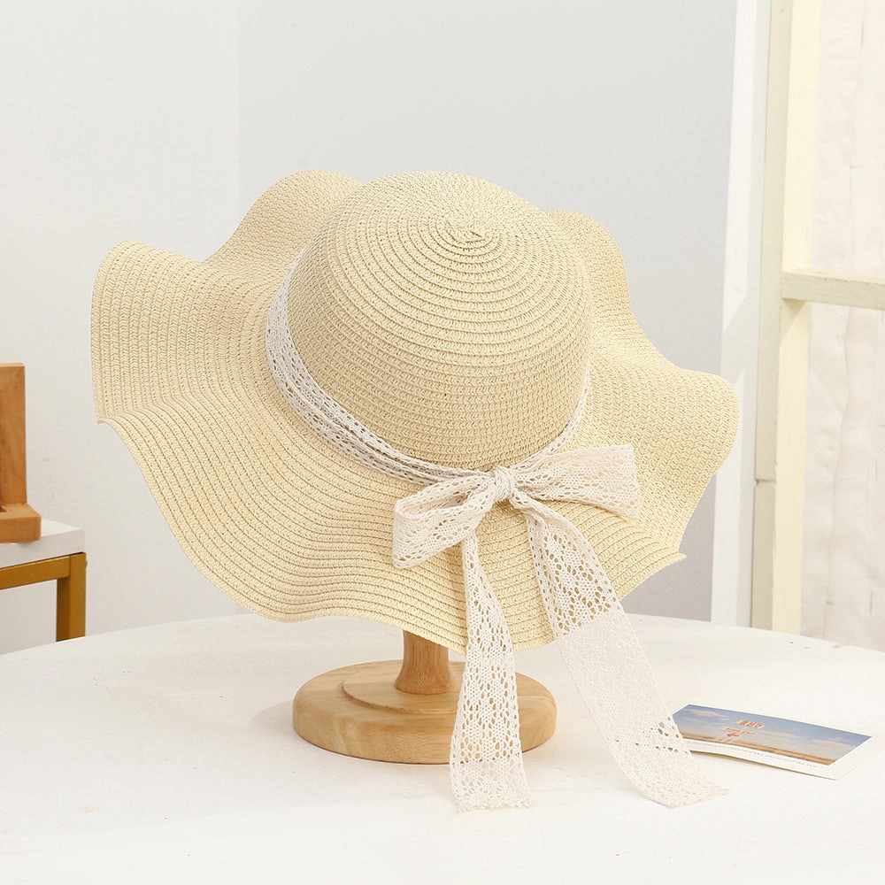 Wave-Edge Bow Wide-Brim Hat