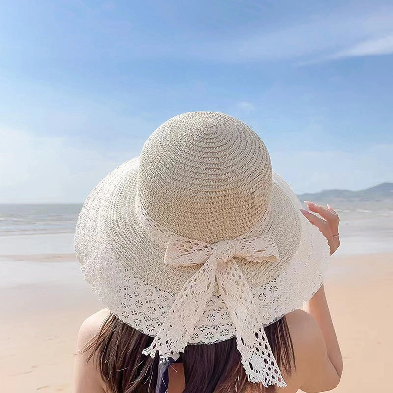 Wave-Edge Bow Wide-Brim Hat