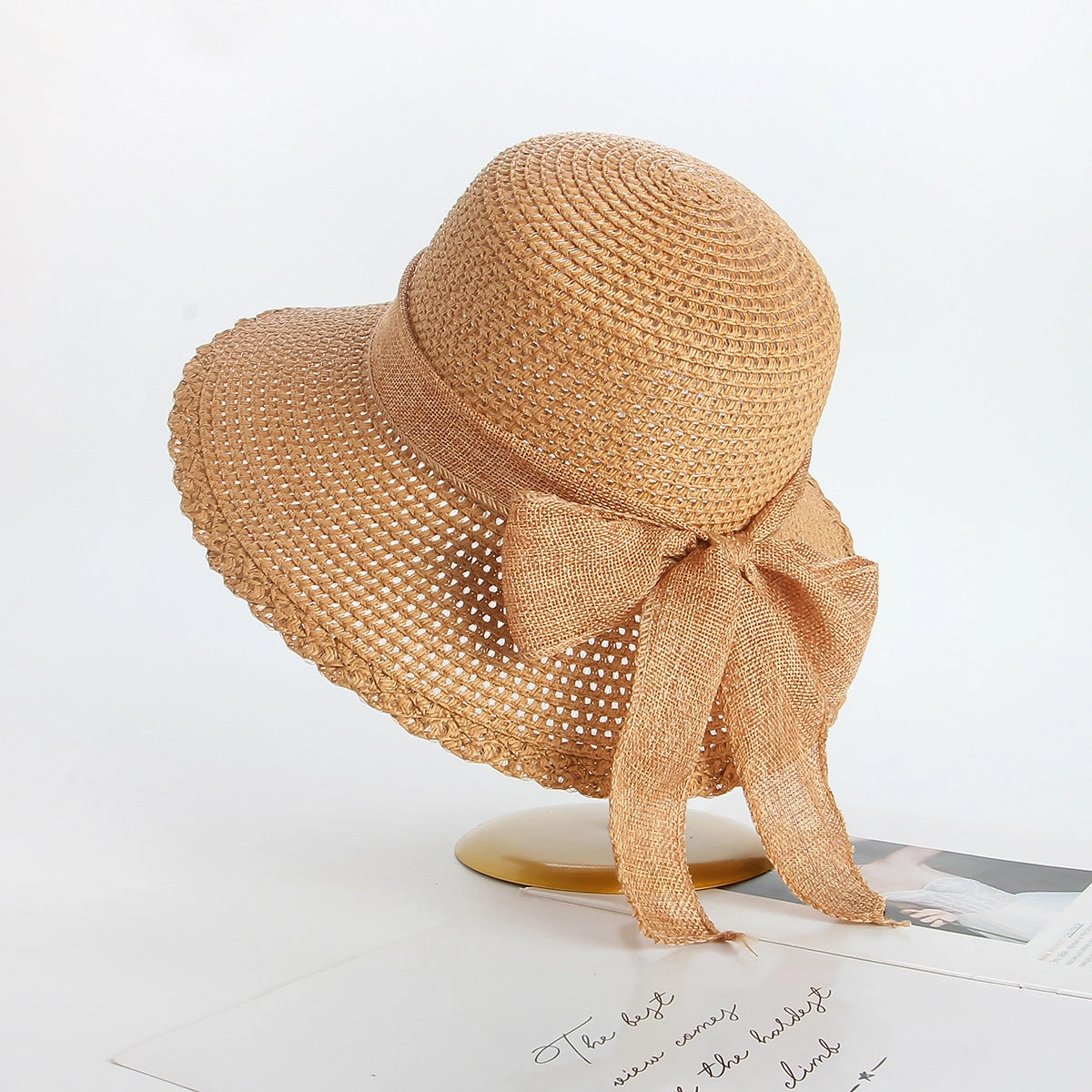 Wave-Edge Bow Wide-Brim Hat
