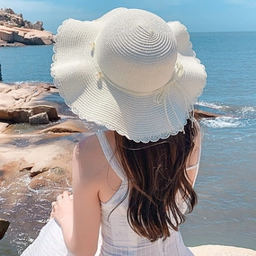 Wave-Edge Bow Wide-Brim Hat spring-straw-hat