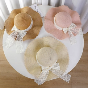 Wave Edge Lace Straw Hat Women's Summer Large Brim Sun Hat spring-straw-hat