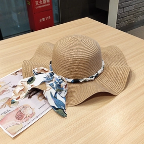 Wavy Edge Bow Straw Hat Summer Large Brim UV Protection spring-straw-hat