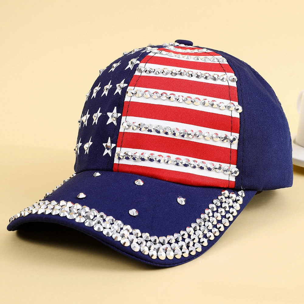 Wholesale American Flag Diamond Denim Polyester Baseball Cap