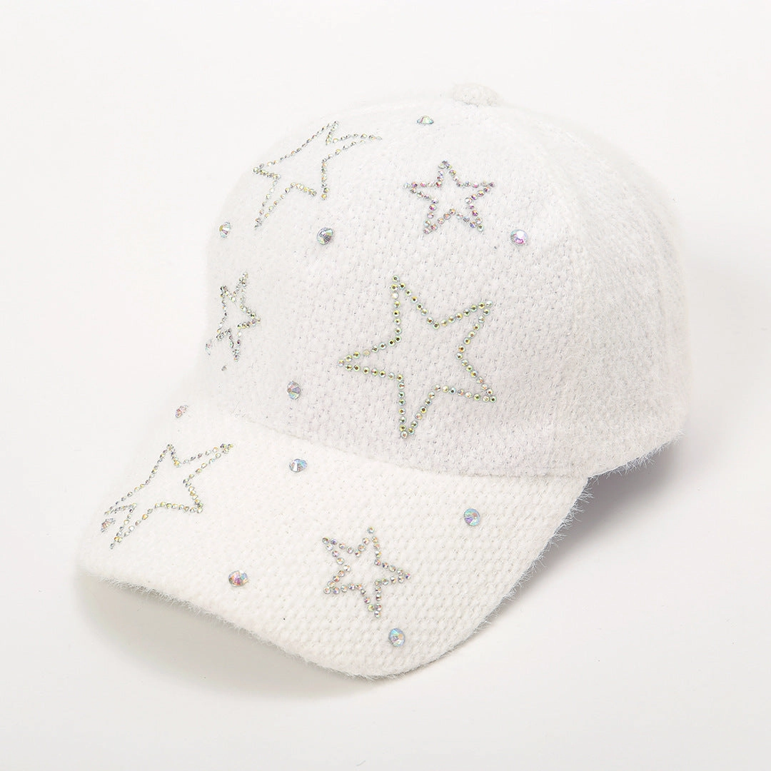 Wholesale Autumn and Winter Five-pointed Star Rhinestones Plush Baseball Cap