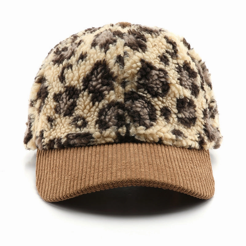 Wholesale Autumn and Winter Retro Color Block Leopard Print Plush Baseball Cap