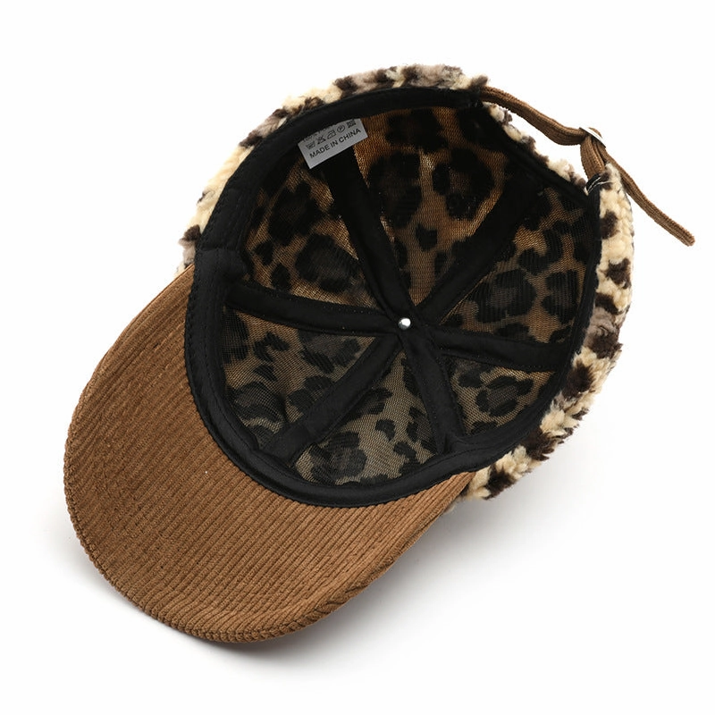 Wholesale Autumn and Winter Retro Color Block Leopard Print Plush Baseball Cap