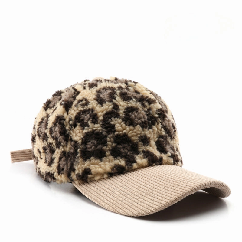 Wholesale Autumn and Winter Retro Color Block Leopard Print Plush Baseball Cap