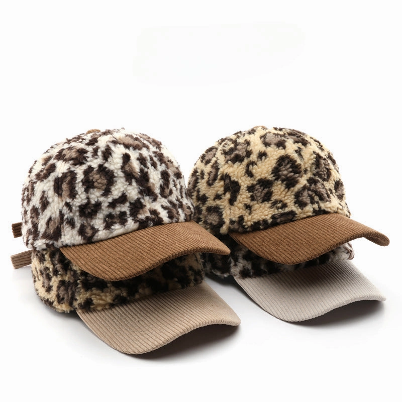 Wholesale Autumn and Winter Retro Color Block Leopard Print Plush Baseball Cap